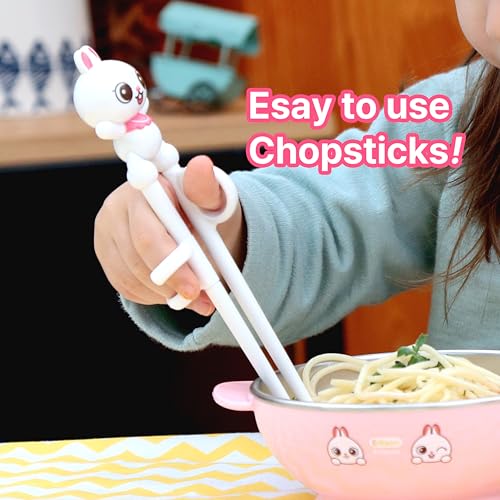 Rabbit White Chopsticks, Training Chopsticks, Learning, Beginner, Brain Training, Practice, Korean Food, Japanese Sushi, 1 Step to Learn Chopstick, Right Handed - Made in Korea