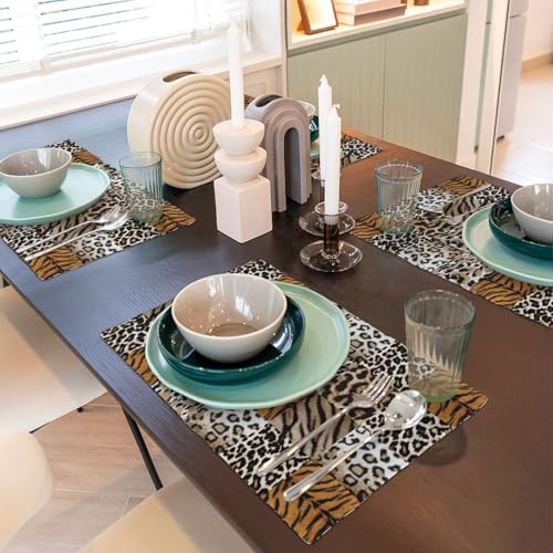 Animal Skin Placemats Rectangle Linen Table Placemet Set of 4 - color: Brown, size: Set of 4