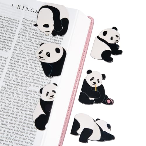 Magnetic Panda Bookmark for Women, 6 Pieces Assorted Cute Book Markers Clip Set, Reading Accessories Birthday Gifts, Book Mark for Book Lovers