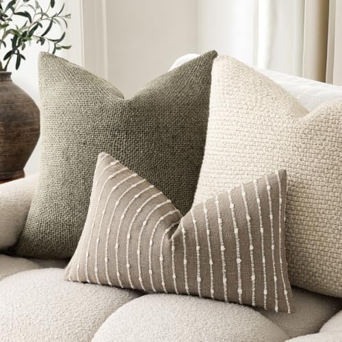 Foindtower Boho Striped Boucle Lumbar Throw Pillow Covers 12x20 Taupe Gray - color: Taupe Gray, size: 20" x 12" (Pack of 2)