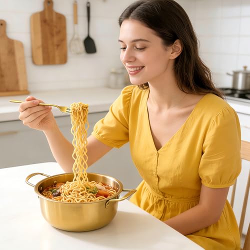 2-Pack Stainless Steel Korean Ramen Pot 7" & 7.8" with Lid Utensils