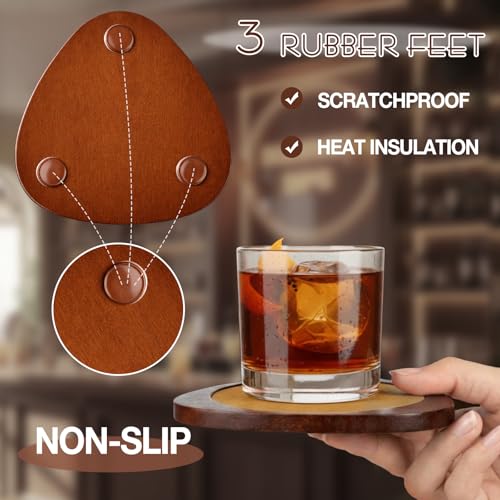 Newtay 6 Pcs Mid Century Modern Coasters Wood Absorbent Coaster,Brown - color: Rice Palm