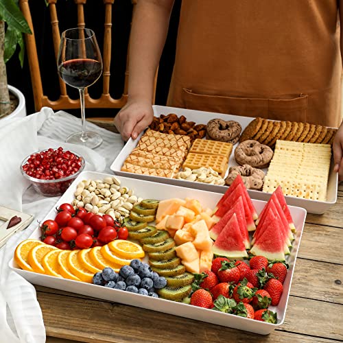 8 Pack, 16" x 11" Large White Serving Trays Set - Reusable Plastic Serving Platters for Cookie, Appetizer, Charcuterie, Snack, Dessert, Party Food Display - Stackable Kitchen CounterTop Tray, BPA Free - size: 8 Pack - 16" x 11"