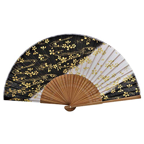 Terra Distribution Folding Fan [Japan Import] Hand Fans for Women Foldable, Japanese Fan, Unique Design, Handmade Bamboo, Silk Fan, 8.6" (22cm), Abanicos de Mano (727(Cherry Blossoms, Gold)) - color: 727(cherry Blossoms, Gold)