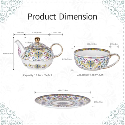 KAMMAK Tea for One Set, Ceramic Teapot, Bone China Tea Set, Cup and Saucer - color: White
