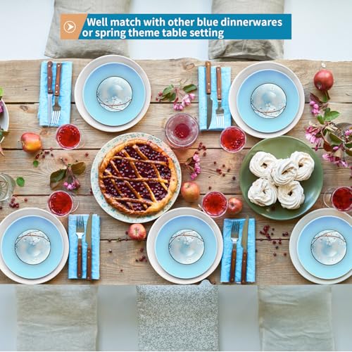 Ceramic Rice Bowls 10 oz, Sakura Bowl Gift Set, Dinnerware Serving Bowls for Rice, Cereal, Noodle, Soup, Desserts, Pack of 6 (Blue) - color: Blue