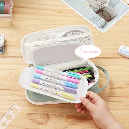 Dugio Large Pencil Case Organizer Big Pencil Bag for Girls Teens Green - color: B-Green