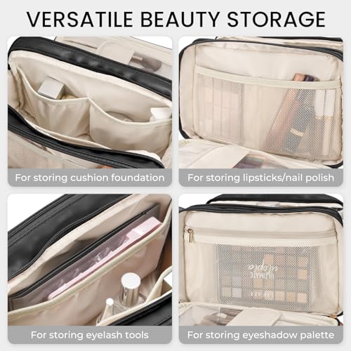 HauteHues Travel Makeup Bag Women's Large Capacity Cosmetic Organize Black - color: Black
