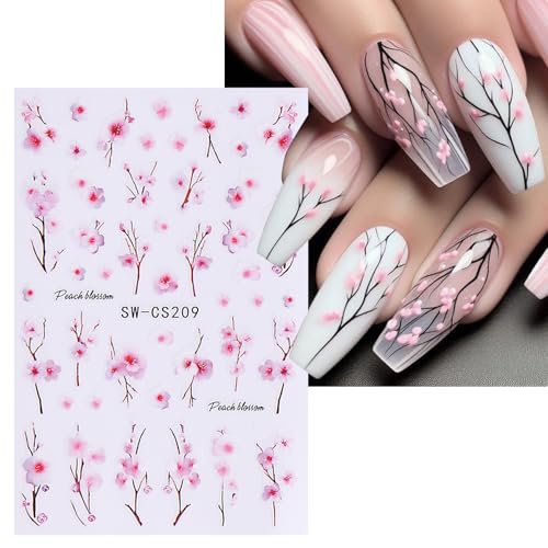 Flower Stickers for Nail Art Decals - 12 Sheets Spring Butterfly Nail Stickers with Tweezers 3D Floral Leaves Plant Nail Art Designs DIY Self Adhesive Daisy Blossom Nail Supplies Decorations - style: Flower Styles