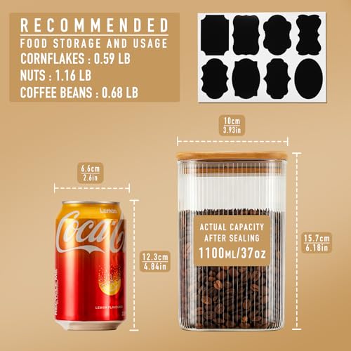 D2scrma 37oz/1.2Qt Square Glass Storage Containers with Lids 4-Pack - size: 37oz*4(Striped)