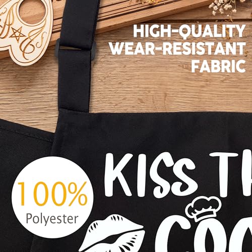 Kiss The Cook Funny Aprons for Men with 2 Pockets, Cooking Apron for Dad, Gag Gifts for Men, Adjustable BBQ Grilling Apron for Husband, Chef Kitchen Gifts for Birthday & Father’s Day - A08 - color: Kiss the Cook and Bring Him a Beer