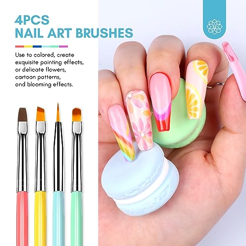 SAVILAND 6-Piece Dual-Ended Gel Nail Art Brush Set with Dotting Tools - color: A-Multicolor