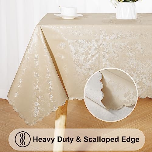 Smiry Rectangle Waterproof Heavy Duty Vinyl Tablecloths, 60 x 84 Inch - color: Beige, size: 84" x 60" (Rectangular)