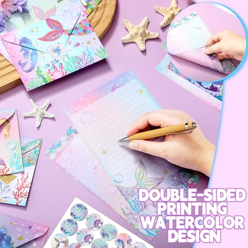TaoBary 160 Pcs Mermaid Stationery Paper and Envelopes Set, 5.5 x 8.25'' - size: 5.5 x 8.25 Inch, style: Mermaid