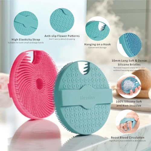 Soft Silicone Face Scrubber with Body Scrubber for Shower Gentle Exfoliating-Facial Exfoliator Scrubber Brushes for Sensitive Skin Deep Cleansing- Gift Women Men Skin Care Tool - color: ( Set)green+green