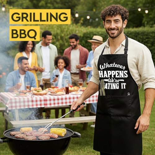 Funny Black Grill Apron with Pockets for Man,Dad,Husband,Father in Law,Chef Daddy Grilling Apron BBQ Cooking Gifts - color: We Are Eating It