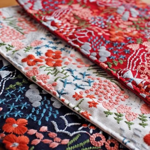 Pastoral Style Embroidered Fabric Coasters 4 Inch for Glass Cup Ceramic Cup, Japanese Style Deco for Kitchen Tea Table Cup Mat Cushion Pad (style01-navy)