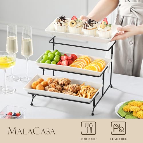 MALACASA 3 Tier Serving Trays, White Porcelain Serving Platters, 12 Inch - color: White, size: 12 Inch