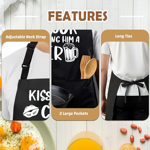 Kiss The Cook Funny Aprons for Men with 2 Pockets, Cooking Apron for Dad, Gag Gifts for Men, Adjustable BBQ Grilling Apron for Husband, Chef Kitchen Gifts for Birthday & Father’s Day - A08 - color: Kiss the Cook and Bring Him a Beer