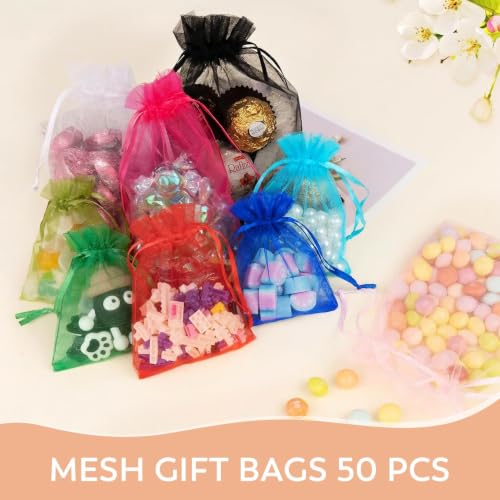 Crweety 50PCS Organza Bags 3x4 Ivory Small Gift Bags Mesh Drawstring - color: Ivory