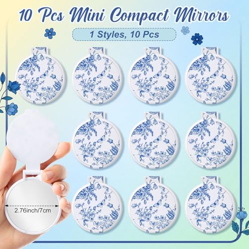 Gilprop 20 Pcs Bridal Shower Favors for 10 Guests, Makeup Bags with Mirror - style: Blue Plain Flowers