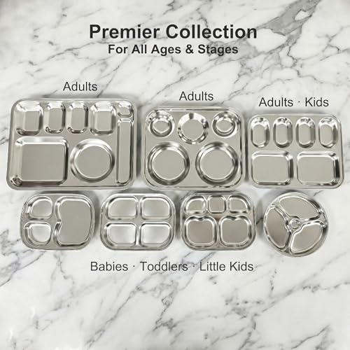 Korean Stainless Steel Divided Plates for Toddlers & Kids, Non-Toxic, 2PK - size: 4 Compartments