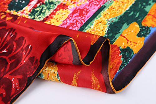 JWSilk Long Charmeuse Silk Scarf Classic Art Print - color: Red