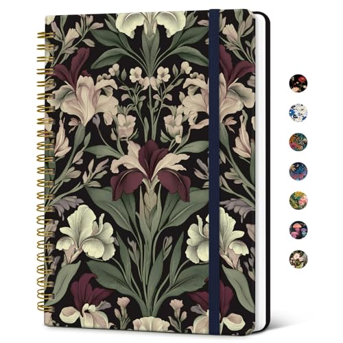 Taja Spiral Lined Journal for Women, Pretty Hardcover Journal Notebook, A5 - color: U-Dark Botanica