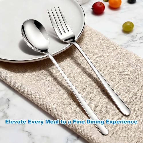 6 Korean Soup Spoons & 6 Dinner Forks Set, 18/10 Stainless Steel Long Handle Asian Spoons, Dishwasher Safe, Commercial Grade