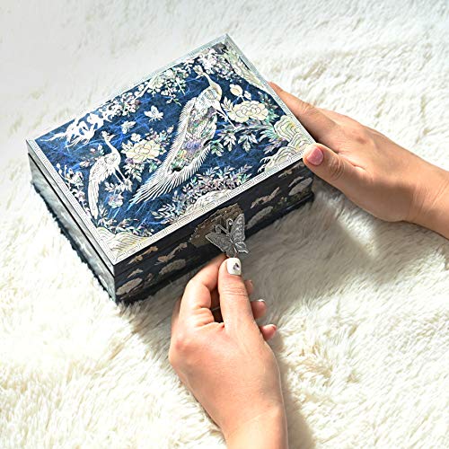 MADDesign Mother of Pearl Jewelry Box Multilevel Peacock Design - color: Blue