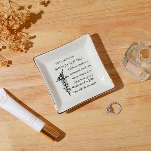 PUDDING CABIN Christian Gifts for Women Bible Verse Ring Dish Faith Religious Jewelry Tray - color: Christian