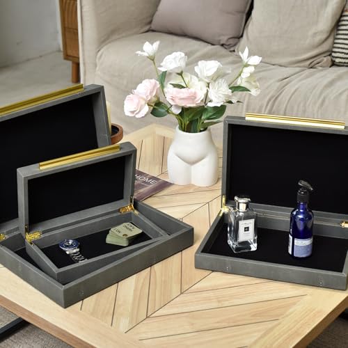 DECOR4SEASON Faux Shagreen Decorative Stackable Storage Boxes – Set of 3 - color: Grey, size: L
