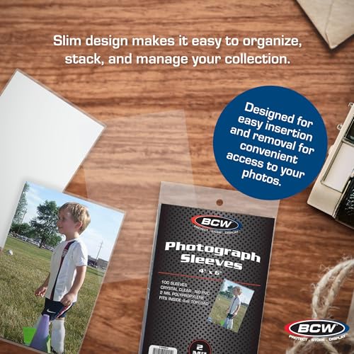 BCW 4x6 Photograph Sleeves - Pack of 100 | Archival Quality Crystal Clear Polypropylene | Acid-Free for Art Prints, Postcards, Pictures, and More!