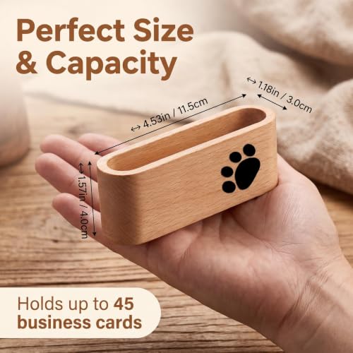 Wood Cat Paw Business Card Holder for Desk,Wooden Name Card Holder - color: Beech Wood With Cat Paw