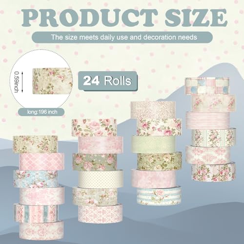 Gueevin 24 Rolls Floral Washi Tapes Set Scrapbook Supplies, Vintage - style: Vintage