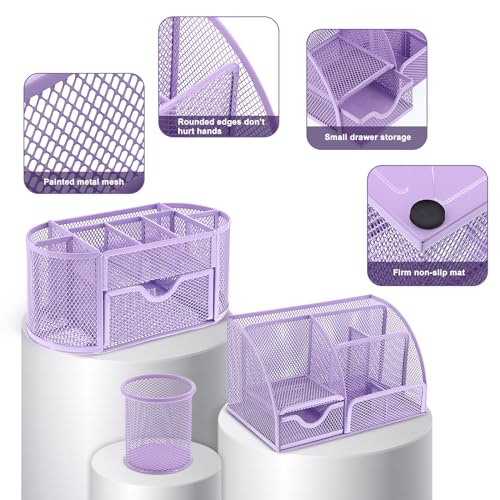 17 IN 1 Office Desk Organizer Set for Back to School Supplies Accessories - color: Purple