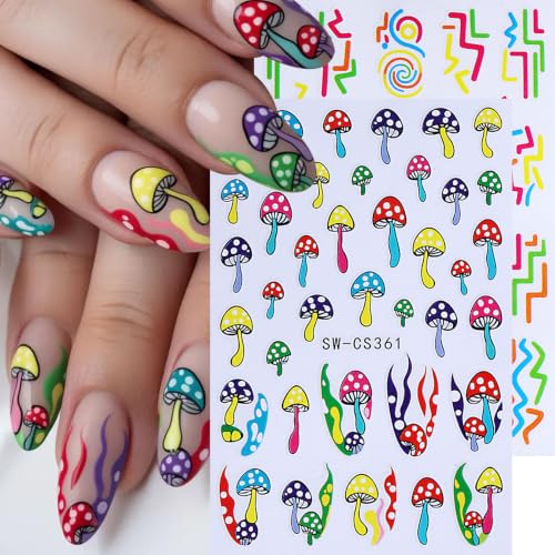 Halloween Skull Nail Stickers Decals 12PCS Colorful Halloween Nail Art Stickers 3D Self-Adhesive Decals Flame Ghost Mushroom Spider Web Colorful Dripping Y2K Designs Manicure Decor Nail Supplies - style: Halloween Skull Flame