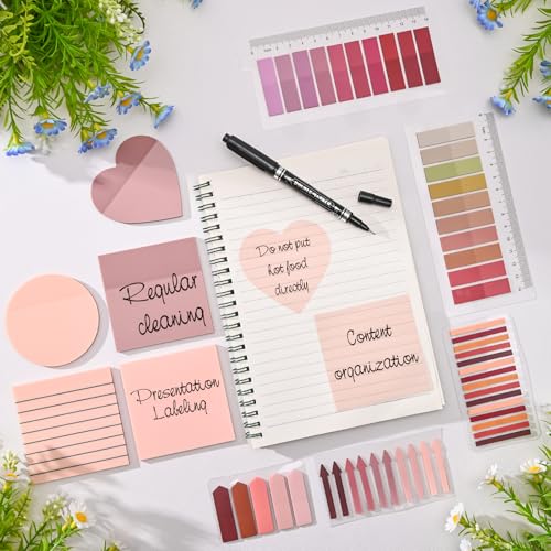 1450 Sheets Transparent Sticky Notes, 3 x 3 inch Aesthetic Clear Lined Sticky Notes with Pen, Gradient Color Waterproof Self-Adhesive Annotation Tabs for Bible Journaling (Red Series) - color: Red Series