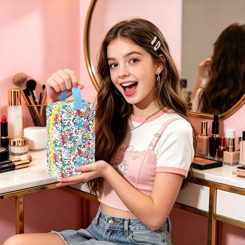tokidoki Travel Makeup Bag for Women, Cute Unicorno Cosmetic Bag, Compact Skincare Vanity Pouch, Portable Cosmetiquera Toiletry Bag for Travel, Work, Home, Perfect Gifts for Women Girls (Blue) - color: Blue