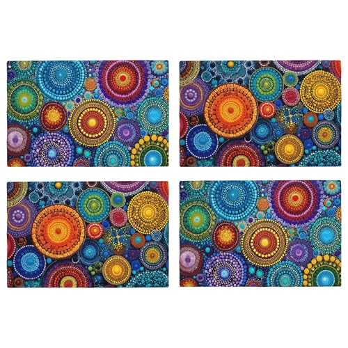 Bohemia Table Placemats Set of 4 Place Mats Linen Wipeable Placemats Waterproof Rectangle Table Mat for Kitchen Dining Dinner 18 X 12 Inch - color: Bohemia