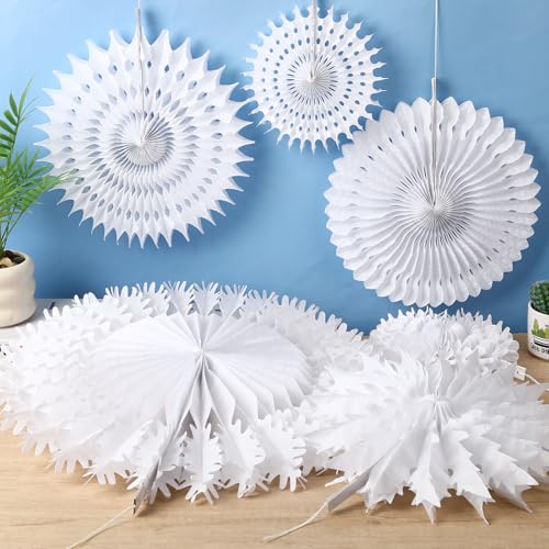 NOVWANG Snowflakes Hanging Decorations, 12Pcs White Paper Fans - style: Snowflake