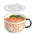 Jumbo Ceramic Soup Bowl with Lid, Microwave Safe - Pattern D - color: Pattern D, size: Set of 1