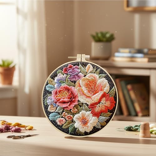 ARTopet Embroidery Kit for Beginners Cross Stitch Kits Needlepoint Set Colorful Flowers Patterns Embroidery Thread Kit for Craft Lover Hand Stitch with Hoop Threads Fabric-Flowers02 - color: Flowers02