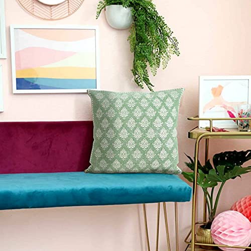 20x20 Inches Floral Cotton Throw Pillow Covers for Home Decor | Traditional Boho Cushion Covers for Throw Pillows | Perfect for Living Room Couch & Bedroom Decorations | Green/White - color: Green/White