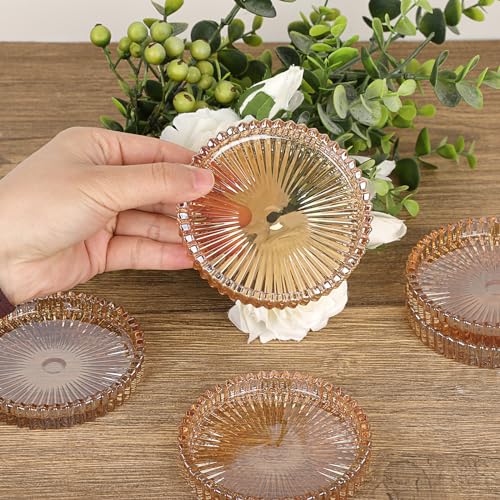 JUXYES Set of 5 Heat-Resistant Clear Glass Coaster for Hot and Cold Drinks - color: Amber, size: 5 Pack