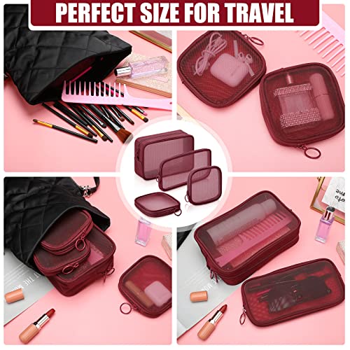 Weewooday 4Pcs Mesh Makeup Bag, Wine Red, Small, Large, Medium, Classic - color: Wine Red, size: Small, Large, Medium, style: Classic