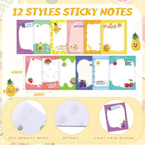 Chiisong 12 Pcs Fun Inspirational Sticky Notes Fruit Notepads - style: Motivational Fruit