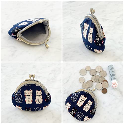 Wrapables Stylish Decorative Coin Purse, Clasp Wallet, Navy Fortune Cat - color: Navy Fortune Cat
