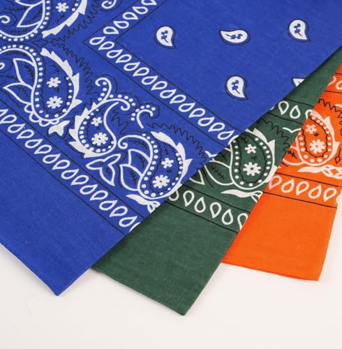Bycc Bynn Large Soft Cotton Bandanas Pack for Men & Women 22 x 22 inches - color: Royal Blue +Black Green + Orange