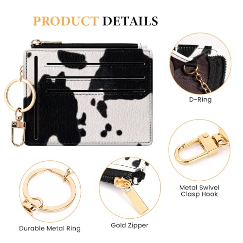Sodsay Card Case Slim Front Pocket Wallet for Women Credit Card Holder with Keychain | Slim, Credit Card Holder, Front Pocket, with Keychain - color: Cow Black